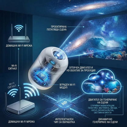 🌌 Проектор за нощно осветление Comauo® — интелигентна динамична 5D светлина за спалня и детска стая 🧸