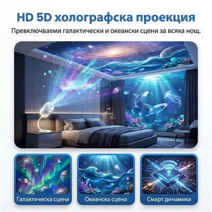 🌌 Проектор за нощно осветление Comauo® — интелигентна динамична 5D светлина за спалня и детска стая 🧸